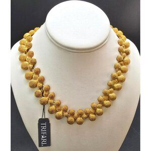 Vintage Trifari Gold Mesh Cluster Statement Necklace Designer Jewelry DH1378
